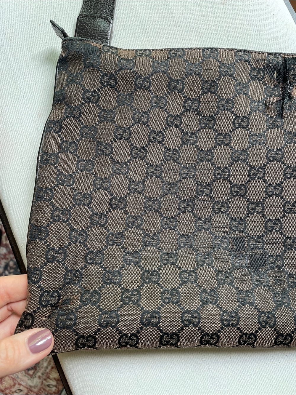 AUTHENTIC Gucci Brown Monogram Crossbody Bag - Brown As Is Project Rehab - Picture 10 of 16
